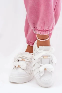 Eko Skórzane Sneakersy Na Platformie Białe Penolle