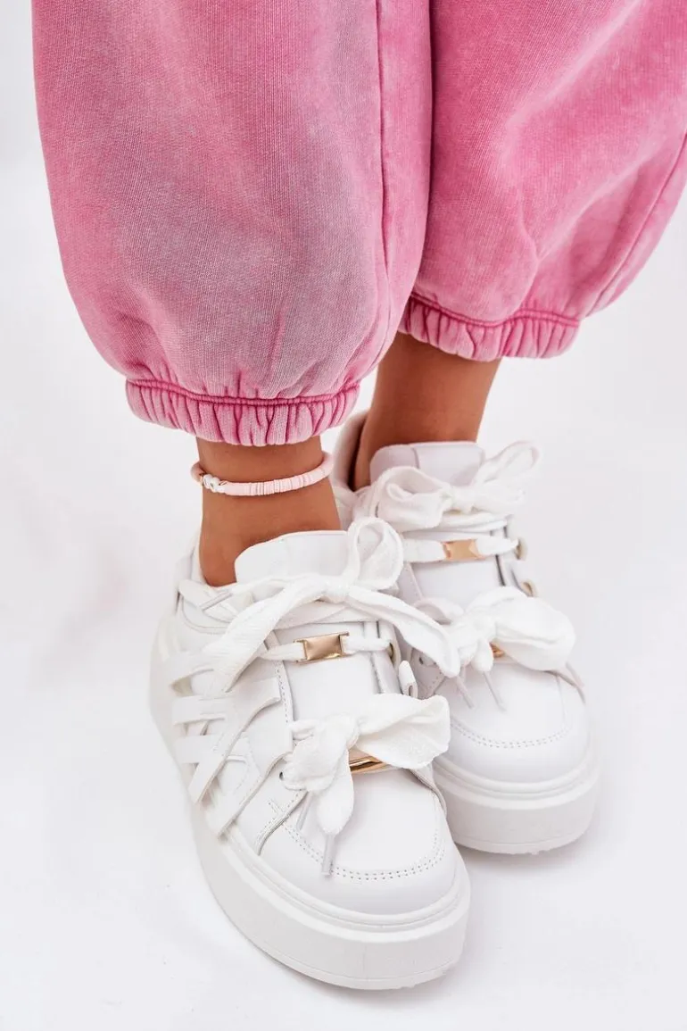 Eko Skórzane Sneakersy Na Platformie Białe Penolle