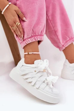 Eko Skórzane Sneakersy Na Platformie Białe Penolle