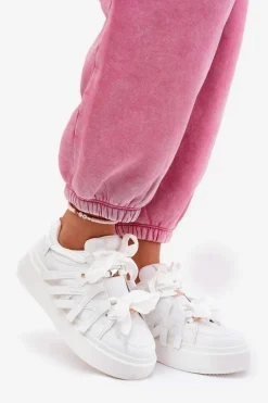 Eko Skórzane Sneakersy Na Platformie Białe Penolle