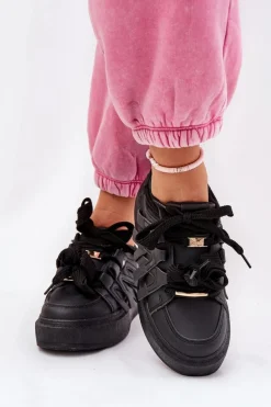 Eko Skórzane Sneakersy Na Platformie Czarne Penolle