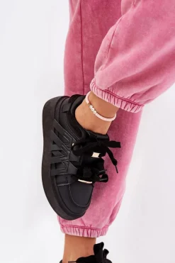 Eko Skórzane Sneakersy Na Platformie Czarne Penolle