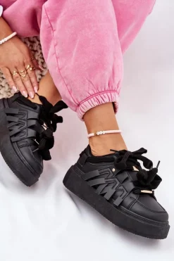 Eko Skórzane Sneakersy Na Platformie Czarne Penolle