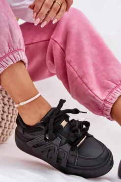 Eko Skórzane Sneakersy Na Platformie Czarne Penolle