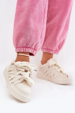 Eko Skórzane Sneakersy Na Platformie Beżowe Penolle