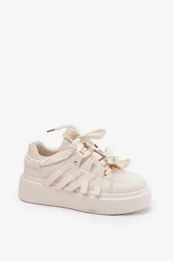 Eko Skórzane Sneakersy Na Platformie Beżowe Penolle