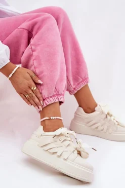 Eko Skórzane Sneakersy Na Platformie Beżowe Penolle