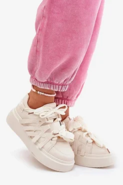 Eko Skórzane Sneakersy Na Platformie Beżowe Penolle