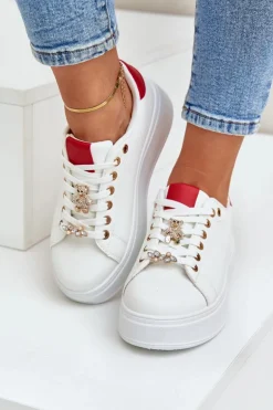 Eko Skórzane Sneakersy Z Przypinkami Biało-Czerwone Enalirae