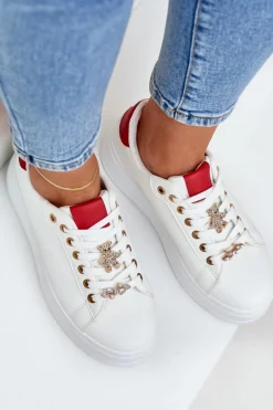 Eko Skórzane Sneakersy Z Przypinkami Biało-Czerwone Enalirae