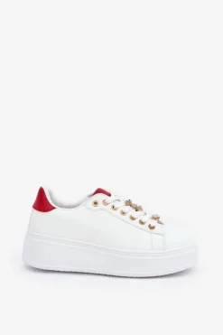 Eko Skórzane Sneakersy Z Przypinkami Biało-Czerwone Enalirae