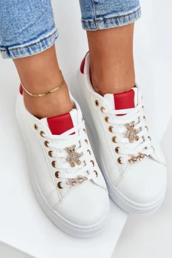 Eko Skórzane Sneakersy Z Przypinkami Biało-Czerwone Enalirae