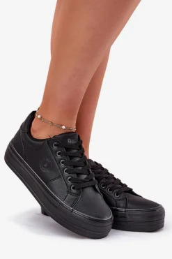 Eko Skórzane Trampki Damskie Na Platformie Big Star RR274299 Czarne