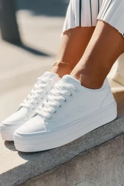 Eko Skórzane Trampki Damskie Na Platformie Big Star RR274298 Białe