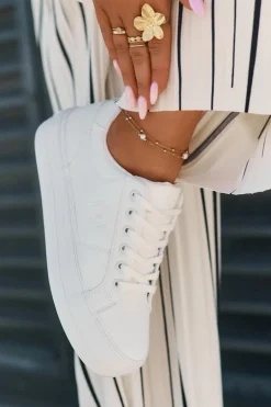 Eko Skórzane Trampki Damskie Na Platformie Big Star RR274298 Białe