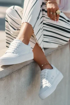 Eko Skórzane Trampki Damskie Na Platformie Big Star RR274298 Białe