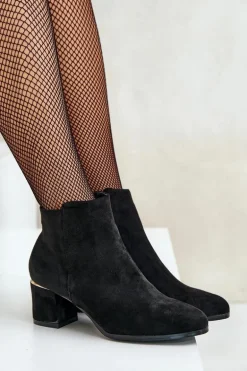 Eko Zamszowe Botki Na Słupku Zapinane Na Zamek Czarne Sairis