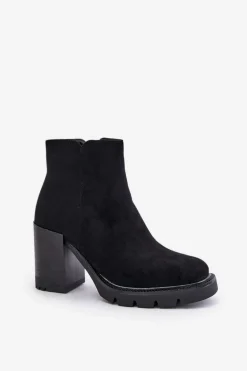 Eko Zamszowe Botki Na Słupku Czarne Cediona