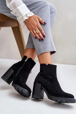 Eko Zamszowe Botki Na Słupku Czarne Cediona