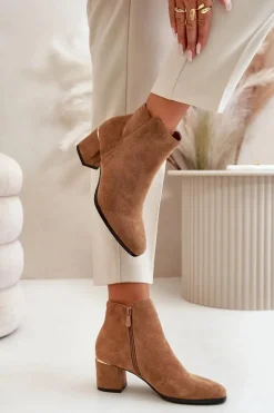 Eko Zamszowe Botki Na Słupku Zapinane Na Zamek Camel Sairis