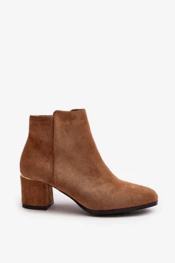 Eko Zamszowe Botki Na Słupku Zapinane Na Zamek Camel Sairis