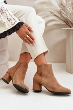 Eko Zamszowe Botki Na Słupku Zapinane Na Zamek Camel Sairis