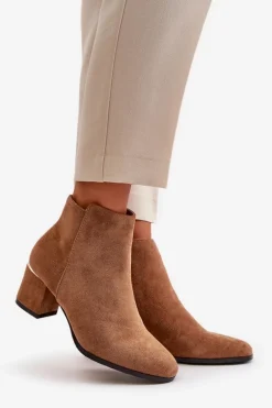 Eko Zamszowe Botki Na Słupku Zapinane Na Zamek Camel Sairis