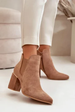 Eko Zamszowe Botki Na Słupku Ocieplane Brązowe Daivine