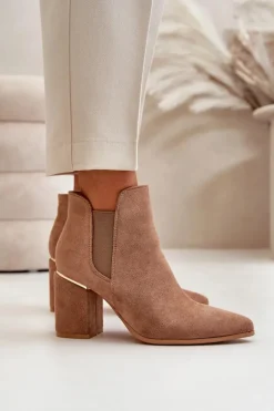 Eko Zamszowe Botki Na Słupku Ocieplane Brązowe Daivine