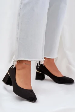 Eko Zamszowe Czółenka Na Słupku Czarne Veniffia