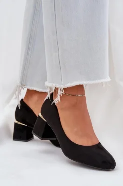 Eko Zamszowe Czółenka Na Słupku Czarne Veniffia