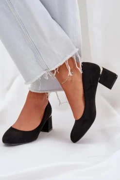 Eko Zamszowe Czółenka Na Słupku Czarne Veniffia