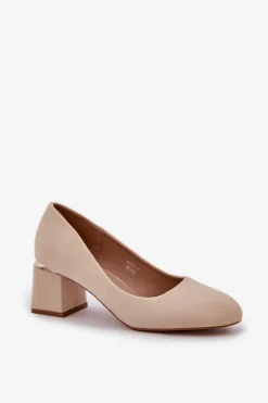 Eko Zamszowe Czółenka Na Słupku Beżowe Veniffia