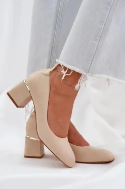 Eko Zamszowe Czółenka Na Słupku Beżowe Veniffia