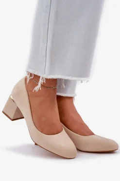 Eko Zamszowe Czółenka Na Słupku Beżowe Veniffia