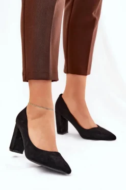 Eko Zamszowe Czółenka Na Słupku Czarne Ellinoria