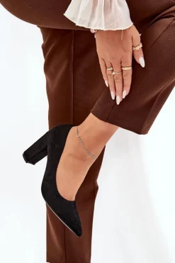 Eko Zamszowe Czółenka Na Słupku Czarne Ellinoria