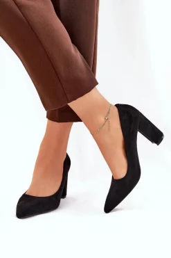 Eko Zamszowe Czółenka Na Słupku Czarne Ellinoria