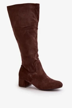 Eko Zamszowe Kozaki Damskie Przed Kolano Na Zamek Brązowe Elitara