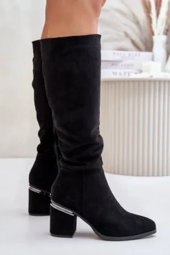 Eko Zamszowe Kozaki Damskie Przed Kolano Na Słupku Ocieplane Vinceza 16473 Czarne