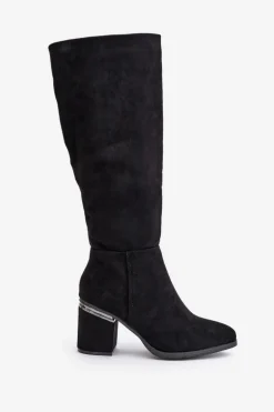 Eko Zamszowe Kozaki Damskie Przed Kolano Na Słupku Ocieplane Vinceza 16473 Czarne