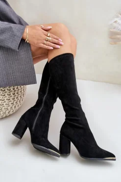 Eko Zamszowe Kozaki Na Słupkowym Obcasie Czarne Batirae