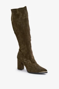 Eko Zamszowe Kozaki Na Słupkowym Obcasie Ciemnozielone Batirae