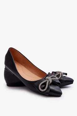 Eleganckie Baleriny Z Kokardą I Dżetami Czarne One Time