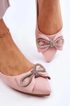 Eleganckie Baleriny Z Kokardą I Dżetami Różowe One Time