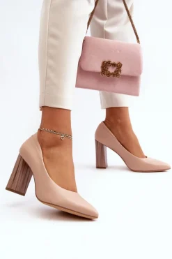 Eleganckie Czółenka Na Ozdobnym Słupku Sergio Leone PB217 Nude