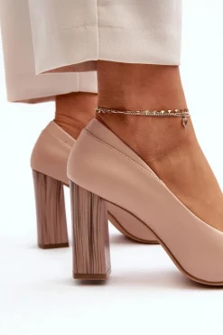 Eleganckie Czółenka Na Ozdobnym Słupku Sergio Leone PB217 Nude