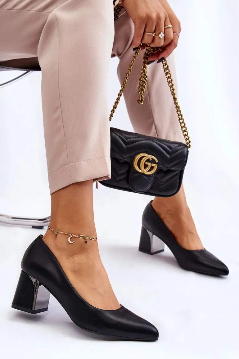 Eleganckie Czółenka Na Słupku Czarne Emma