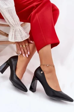 Eleganckie Czółenka Na Słupkowym Obcasie Vinceza 62221 Czarne
