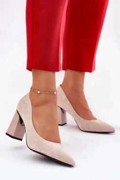Eleganckie Czółenka Na Słupku W Różowe Vinceza 62223 Beżowe